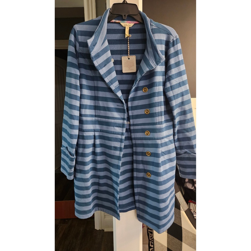 NWT Matilda Jane Blue Striped Longline Knit Button Front Jacket Size M